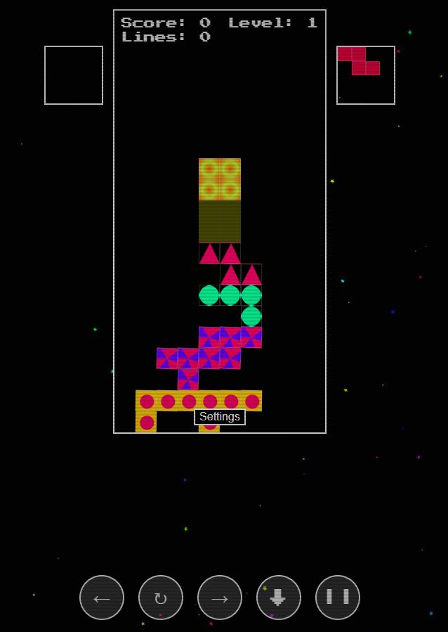 Classic Tetris game with a retro sci-fi theme